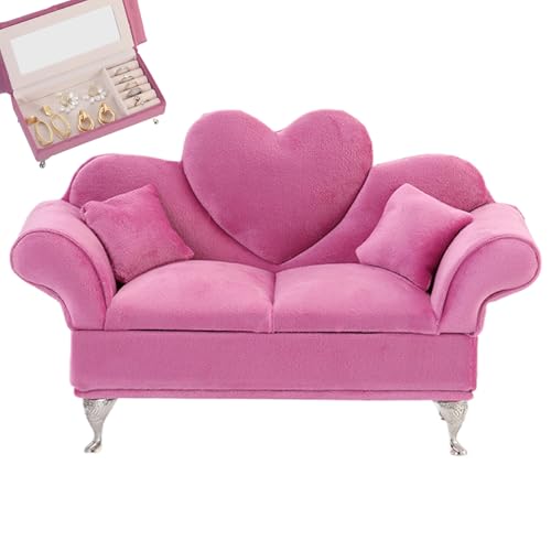 Dollhouse Couch für Mädchen süße Miniatur Weiche Samt Doppel Schmuckschatulle mit segmentierten Fächern staubdicht Dollhouse Couch für Mädchen süße Miniatur Weiche Samt Doppel Schmuckschatulle mit segmentierten Fächern staubdicht von Obelunrp
