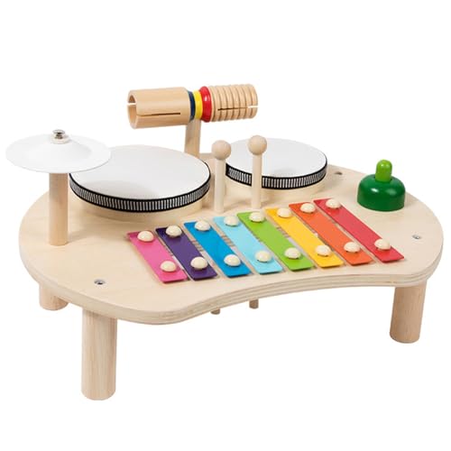 Obelunrp Kids Drum Set, 5 in 1 hölzerne Kleinkind-Drum-Set, Baby Musikinstrumente Spielzeug, Kindertrommel-Sets für 2-5 Alter Kinder von Obelunrp