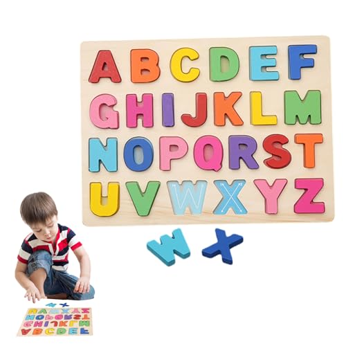 Obelunrp Alphabet-Puzzle, 11,8 x 8,9 Zoll Holz-ABC-Rätsel für Kleinkinder 1-3, Holz Alphabet-Lernspielzeug mit Rätselbrett und Briefblöcken, Puzzle-Bildungslernen für Kleinkinder von Obelunrp