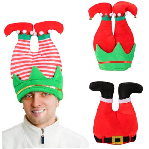 Obelunrp Crazy Christmas Hut, 3pcs Plüsch Funny Elf Legs Hut, Neuheit Santa Pants Hut für Erwachsene Weihnachtsfeier -Vorräte von Obelunrp