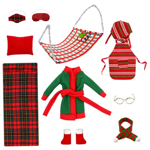 Obelunrp Elf Accessoires süßes Mini -Weihnachts -Elf -Kit mit Schlafsack, Bademantel, Brille, Schal, Hängemattenpuppenzubehör für Puppendekorationen Obelunrp Elf Accessoires süßes Mini -Weihnachts -Elf -Kit mit Schlafsack, Bademantel, Brille, Schal, Hängemattenpuppenzubehör für Puppendekorationen von Obelunrp