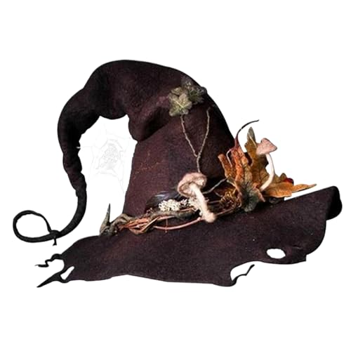 Obelunrp Hexenhut, Filzzauberhut mit Maple Leaf & Pilz, Hexenhüte Halloween Kostüm für Halloween -Party -Cosplay (Kaffee) von Obelunrp