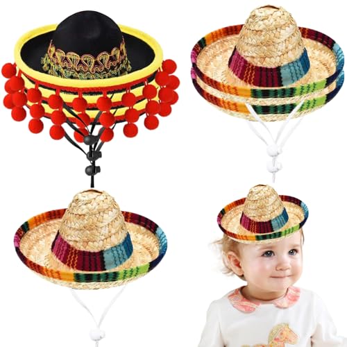 Obelunrp Mini Sombrero Hüte, 6pcs 5,9 Zoll kleine mexikanische Sombrero Party Hüte mit einstellbarem Riemen, mexikanische Party Gefälligkeiten für Menschen mexikanische Partydekorationen von Obelunrp