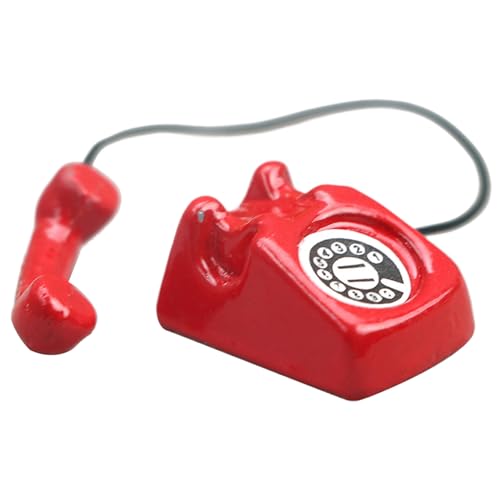 Obelunrp Miniatur -Telefon, 1:12 Puppenhaus -Mini -Telefon, Vintage winziges Telefonspielzeug für Puppenhausdekorationen (rot) von Obelunrp