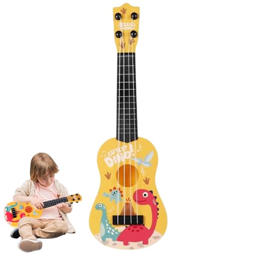 Obelunrp Ukulele für Kinder, 16 -Zoll -ABS -Kinder Ukulele, Dinosauriermuster Kleinkind Ukulele, frühe Bildungsmusikinstrumente Spielzeug für Kinder Mädchen Jungen (Gelb) von Obelunrp