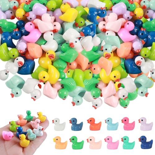 Obelunrp Winzige Enten, Mini Enten 130pcs niedliche Cartoon DIY Tiny Enten Simulation Miniatur Ducks 0,67 x 0,6 Zoll Harz Enten für Bonsai Dollhouse Moos Landschaft, gemischte Farbe, Harz Enten von Obelunrp