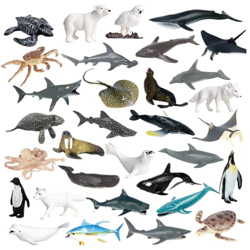 Sea Animal Toys, 32pcs 6 cm Mini Realistische Meereskreaturen Figuren, Ozeantiere Spielzeug, Meereskreaturen Spielzeug für Kinderschulprojekte von Obelunrp