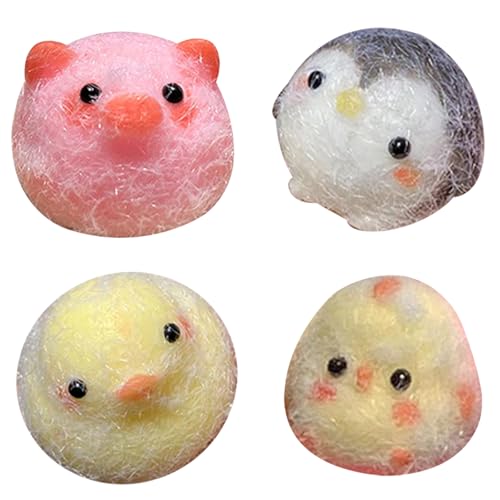 Squeeze Toy 4pcs süßes Tier Dekompression Spielzeug lebhafter belastbarer Stressspielzeug Stress -Relief -Spielzeug für Kinder Mädchen Frauen, Ente + Schwein + Hühnchen + Pinguin, Squeeze Toy, Stress von Obelunrp