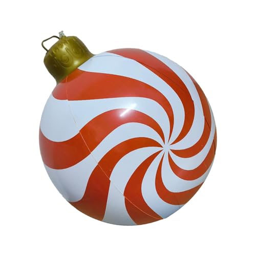 Obesntln Aufblasbare Weihnachtskugeln im Freien,Weihnachtsaufblasbarer Ball | 23,6 Zoll Weihnachts-Blowball-Lollipop-Muster - Festliche Dekorationen, Blasball für den Hof, weihnachtlich dekorierter von Obesntln