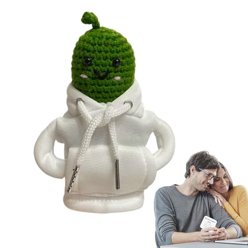 Obesntln Emotionale Unterstützung Pickle,Positive Pickle Crochet | Lustiger Positive Pickle Plüsch im Kapuzenpullover - Plüsch zur emotionalen Unterstützung mit Karte, motivierende von Obesntln