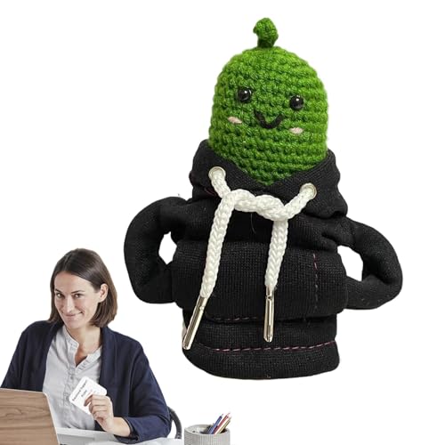 Obesntln Positive Pickle Crochet, Häkeln emotionale Unterstützung | Handgemachter Plüsch Hoodie Positive Pickle | Gestrickte Gurkenpuppe mit Karte, emotional unterstützender Plüsch für von Obesntln