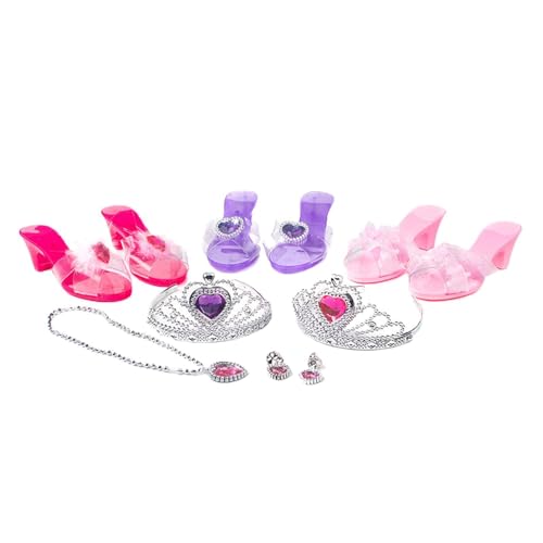 Prinzessinnen-Anziehschuhe – Schmuckspielzeug für Kinder, Spielhaus-Kristall-High-Heels | Halskette, Armband, Rucksack, Set für Mädchen, Spielzeug, Rollenspiele, modische Prinzessinnen-Accessoires von Obesntln