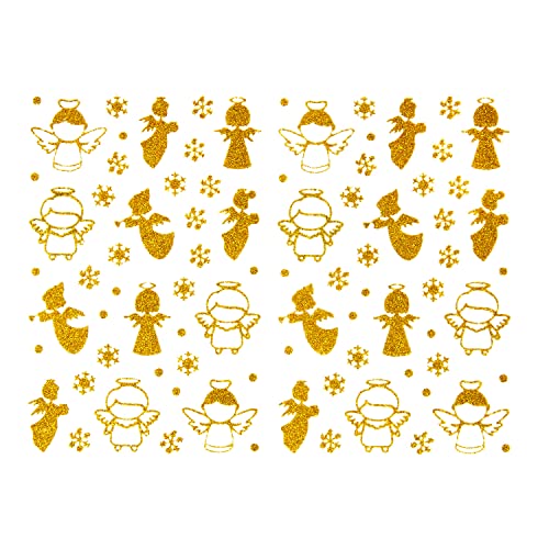 Oblique Unique® 84 Weihnachts Sticker Glitzer Engel und Schneeflocken Aufkleber für Weihnachten Xmas als Geschenk Deko Weihnachtsdeko in gold von Oblique Unique