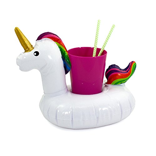 Oblique Unique® Aufblasbarer Getränkehalter Trinkhalter Flamingo Einhorn Donut Fußball Palme - wählbar - Cup Holder Mini Pool Spielzeug (Einhorn) von Oblique Unique