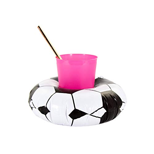 Oblique Unique® Aufblasbarer Getränkehalter Trinkhalter Flamingo Einhorn Donut Fußball Palme - wählbar - Cup Holder Mini Pool Spielzeug (Fußball) von Oblique Unique