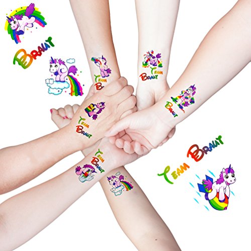 Oblique Unique® Braut Einhorn Sticker Tattoos Team Braut I Trinkende Einhörner I Feiern Party I JGA Junggesellinnenabschied I farbenfrohe temporäre Tattoos von Oblique Unique