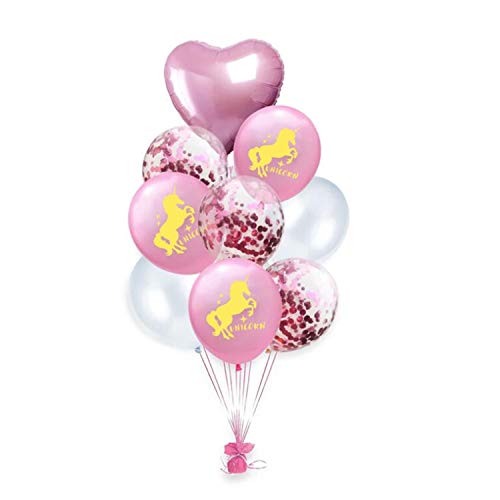 Oblique Unique® Einhorn Konfetti Luftballon Set + Herz Folien Ballon für Kinder Geburtstag Feier JGA Unicorn Motto Party Ballons Rosa Weiß von Oblique Unique