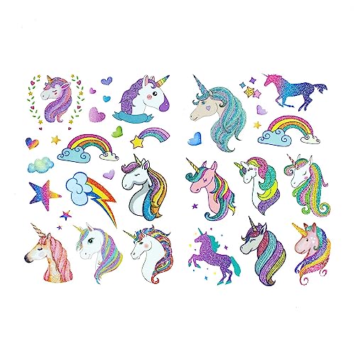 Oblique Unique® Einhorn & Regenbogen Sticker Tattoos mit Glitzereffekt - wunderschöne, farbenfrohe Einhörner & Regenbogen als temporäre Tattoos - von Oblique Unique