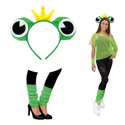 Oblique Unique® Frosch Kostüm Accessoire Set für Damen mit Frosch Augen Haarreif + Bein Stulpen Grün für Fasching Karneval Motto Party Grün von Oblique Unique