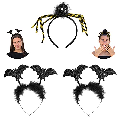 Oblique Unique® Halloween Kostüm Accessoire Set - 2x Fledermaus Haarreif + Spinnen Haarreif für Halloween Fasching Karneval Motto Party Haarreifen von Oblique Unique
