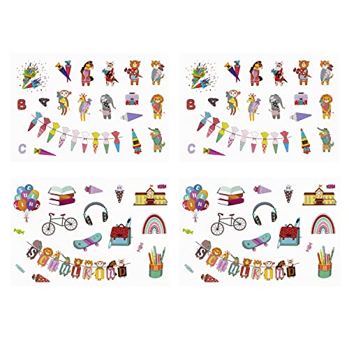 Oblique Unique® Kinder Sticker Set Schule Aufkleber für Schuleinführung Schulanfang Einschulung Jungs/Mädchen mit Zuckertüten Tieren ABC Stifte UVM. von Oblique Unique