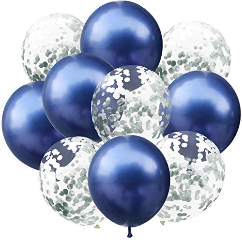 Oblique Unique® Konfetti Luftballon Set für Geburtstag Feier Jubiläum Hochzeit JGA Party Baby Shower Einschulung Deko Ballons Blau Silber von Oblique Unique