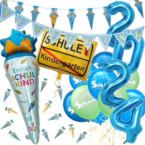 Oblique Unique® Schuleinführung Einschulung Schulanfang Deko Set Folien Ballons + Girlanden + Konfetti + Luftballons Schulkind Zuckertüten Motiv für Jungen von Oblique Unique