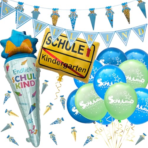 Oblique Unique® Schuleinführung Einschulung Schulanfang Deko Set für Jungs - Folien Ballons + Girlanden + Konfetti + Luftballons mit Schulkind Zuckertüten Motiv von Oblique Unique