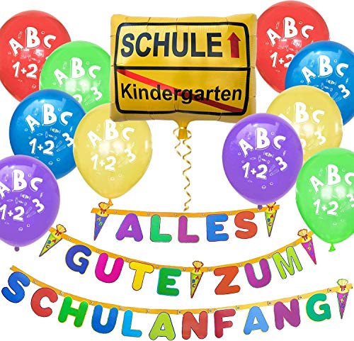 Oblique Unique® Schuleinführung Schulanfang Einschulung Deko Set - Alles Gute zum Schulanfang Girlande + Kindergarten/Schule Luftballon + Ballons von Oblique Unique