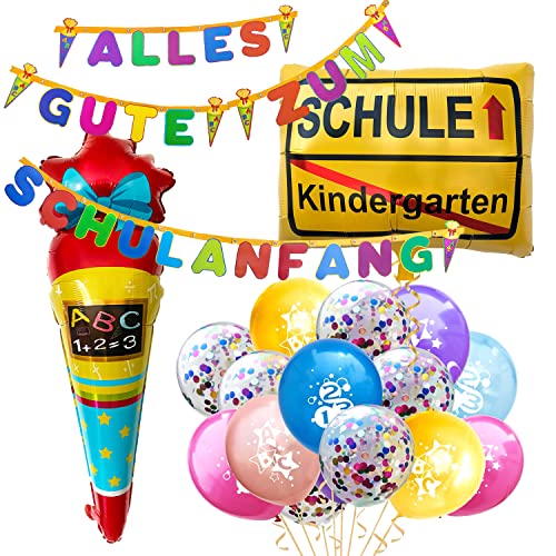 Oblique Unique® Schuleinführung Schulanfang Einschulung Deko Set - Alles Gute zum Schulanfang Girlande + Konfetti Luftballons + Folienballon Zuckertüte + Ballon Kindergarten/Schule von Oblique Unique