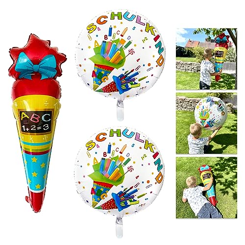 Oblique Unique® Schuleinführung Schulanfang Einschulung Deko Set - Folienballon Zuckertüte - Kindergarten/Schule - Schulkind - HURRA Schulkind (Zuckertüte + "Schulkind" Luftballons) von Oblique Unique