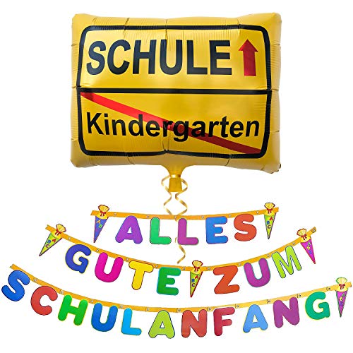 Oblique Unique® Schuleinführung Schulanfang Einschulung Deko Set Jungs Mädchen - Alles Gute zum Schulanfang Girlande + Kindergarten Schule Luftballon von Oblique Unique