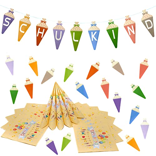 Oblique Unique® Schuleinführung Schulanfang Einschulung Deko Set - Zuckertüten Girlande + 20 Servietten + Zuckertüten Konfetti von Oblique Unique