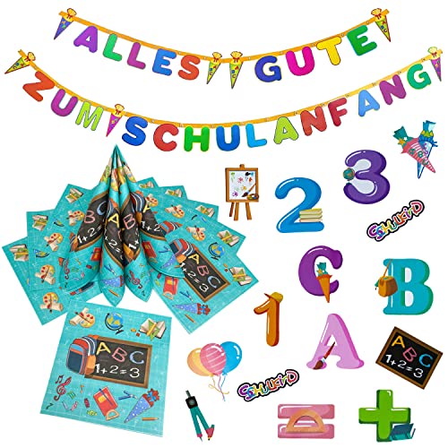 Oblique Unique Schuleinführung Schulanfang Einschulung Deko Set für Jungs und Mädchen - Alles Gute zum Schulanfang Girlande + 20 Servietten + Konfetti von Oblique Unique