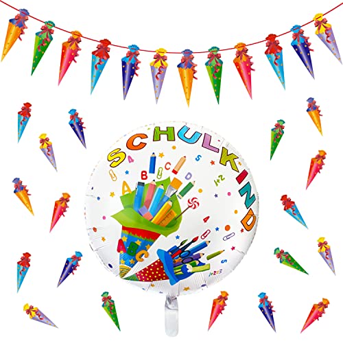 Oblique Unique® Schuleinführung Schulanfang Einschulung Deko Set für Jungs und Mädchen - Folien Ballon Schulkind + Zuckertüten Girlande + Konfetti Set von Oblique Unique