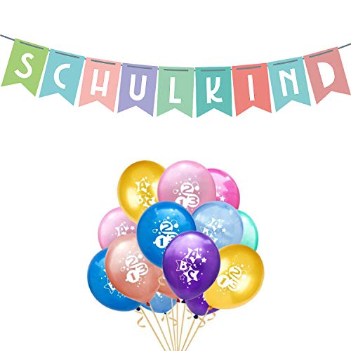 Oblique Unique® Schuleinführung Schulanfang Einschulung Deko Set für Jungs und Mädchen - Schulkind Girlande + ABC 123 Luftballons im Farbmix von Oblique Unique