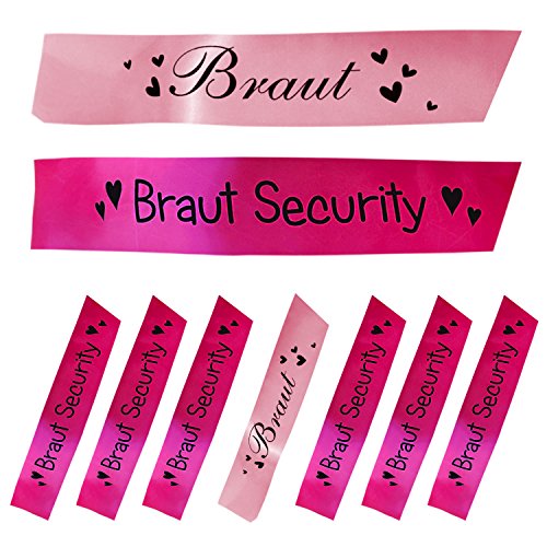 Oblique Unique® Braut + Braut Security Schärpe Set Junggesellinnenabschied JGA Hochzeit in Rosa und Pink von Oblique Unique