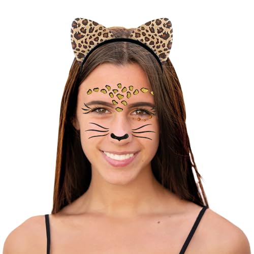 Oblique Unique Set Leopard Haarreifen Sticker für Gesicht Tiergesicht Aufkleber Kostüm Accessoire für Fasching Karneval Geburtstag Kinder Motto Party Halloween von Oblique Unique