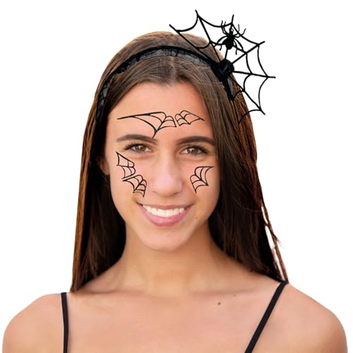 Oblique Unique Set Spinne Haarreifen Sticker für Gesicht Spinnennetz Tiergesicht Aufkleber für Fasching Karneval Geburtstag Kinder Motto Party Halloween von Oblique Unique