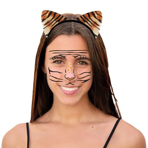 Oblique Unique Set Tiger Haarreifen Sticker für Gesicht Tiergesicht Aufkleber Kostüm Accessoire für Fasching Karneval Geburtstag Kinder Motto Party Halloween von Oblique Unique