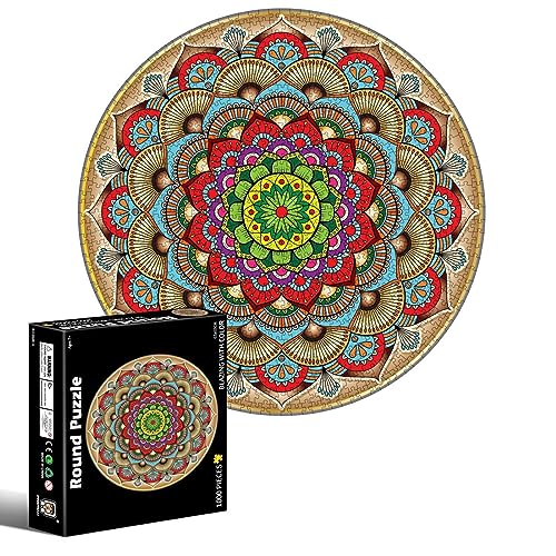 Obllsuee 1000-teiliges rundes Puzzle für Erwachsene, quadratisch, harte Herausforderung, kreatives Geschenk, Gehirnübungsspiel für Familie und Freunde (Farbe: P, Größe: 1000 Teile/26 x 23 x 6 cm) von Obllsuee