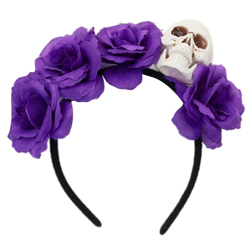 Obotsnoi Moderne Totenkopf-Kopfbedeckung mit künstlichen Blumen, Kostüme, Halloween, Cosplay, Haarschmuck für Frauen und Mädchen, wiederverwendbar, Halloween-Haar-Accessoire Obotsnoi Moderne Totenkopf-Kopfbedeckung mit künstlichen Blumen, Kostüme, Halloween, Cosplay, Haarschmuck für Frauen und Mädchen, wiederverwendbar, Halloween-Haar-Accessoire von Obotsnoi