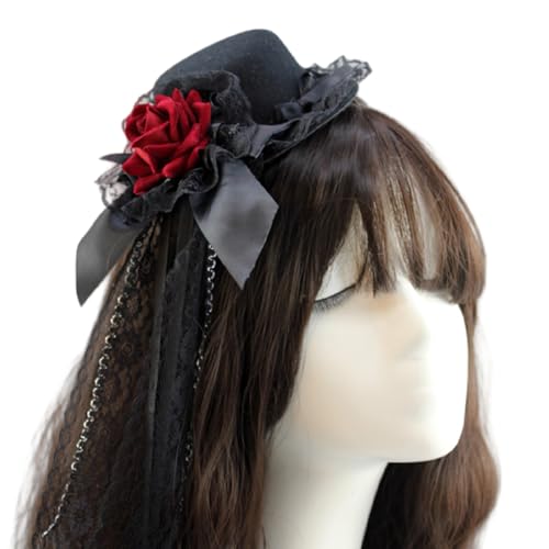 Obotsnoi Punk-Rosen-Blumen-Spitzenhut mit Haarspange, Anime-Kopfbedeckung für Frauen, Musik-Festivals und alltägliche Frisuren, Halloween-Requisiten, modisches Accessoire Obotsnoi Punk-Rosen-Blumen-Spitzenhut mit Haarspange, Anime-Kopfbedeckung für Frauen, Musik-Festivals und alltägliche Frisuren, Halloween-Requisiten, modisches Accessoire von Obotsnoi