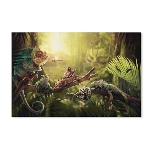 1000-Stück Puzzle Für Erwachsene Und Kinder-Holz Puzzle，Tiere, Eidechse, Schlange, Leguan, Frosch, Libelle, Schildkröte und Schnecke，Familie Interaktive Spiele Große Ferien Freizeit（75x50cm）-A249 von ObuMI