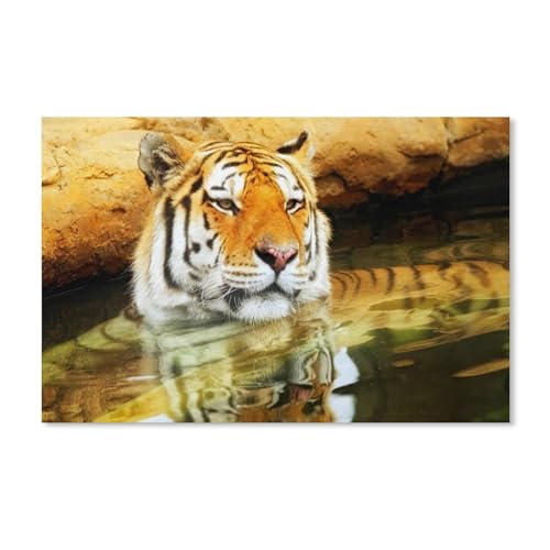 1000-Stück Puzzle Für Erwachsene Und Kinder-Holz Puzzle，Tiger schwimmt im Wasser, Kopf hochheben，Familie Interaktive Spiele Große Ferien Freizeit（75x50cm）-103 von ObuMI