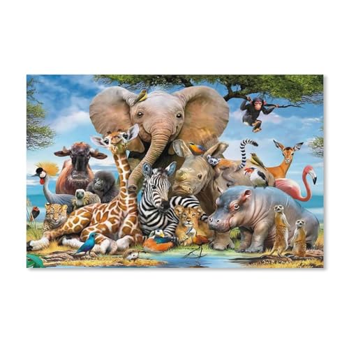 1000-Stück Puzzle Für Erwachsene Und Kinder-Papier Puzzle，Tier Elefant Giraffe Löwe，Familie Interaktive Spiele Große Ferien Freizeit（50x70cm）-D22 von ObuMI