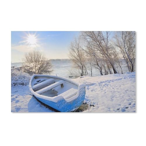 1000 Teile Puzzle Papier，Winter, Schnee, Boot, Bäume, Fluss，Kreative Schwierige Puzzles Pädagogisches Stressfreisetzung Spielzeug Für Erwachsene Kinder，Haus Dekoration Geschenk（38x26cm）-180 von ObuMI