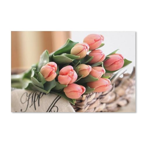 Erwachsene Puzzle 1000 Stück Holz pielzeug，Rosa Tulpen, Blumenstrauß, Blütenknospen，Creative Einzigartiges Geschenk Persönlichkeit Spiel Erwachsener Kind Puzzle Spielzeug（75x50cm）-A316 von ObuMI