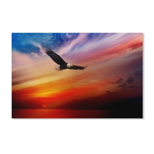 Erwachsene und Kinder Puzzle 1000 Teile Puzzle，Fliegende Adlerlandschaft bei rotem Sonnenuntergang，einfaches Puzzle Spiel Rollenpuzzle Lernspiel Spielzeug Familie Dekoration（38x26cm）-C94 von ObuMI