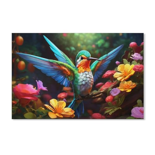 Papierpuzzle Puzzle 1000 Stück，Kolibri-Blumenbaum bunt，Lernspielzeug Für Erwachsene Geburtstagsgeschenk Dekoration（38x26cm）-400 von ObuMI